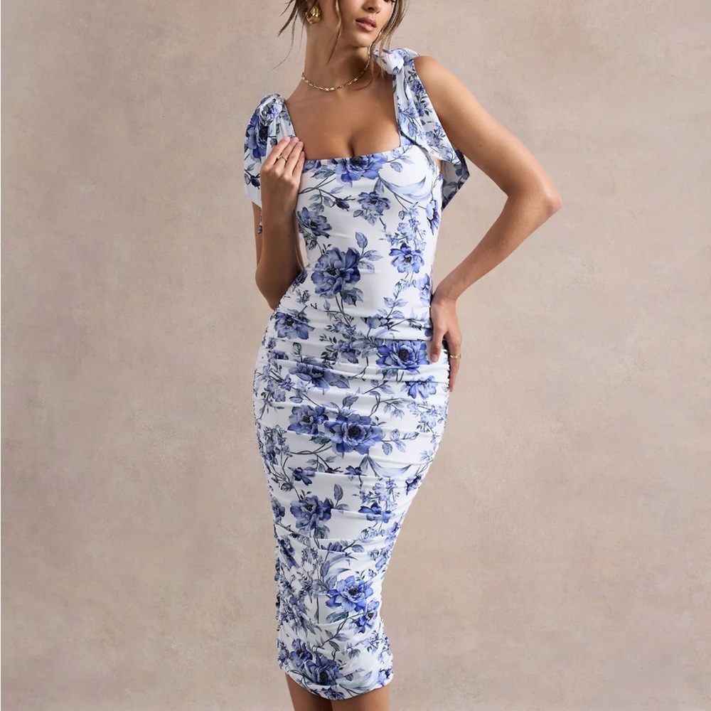 Floral print bodycon midi dress
